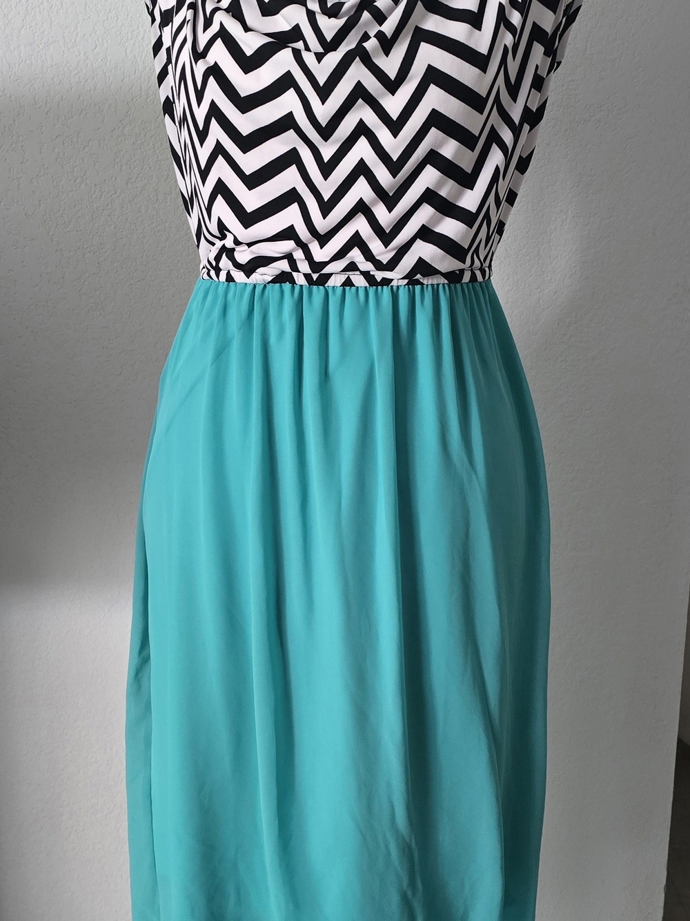 Enfocus Studio Black & White Chevron Top with Turquoise Maxi Skirt